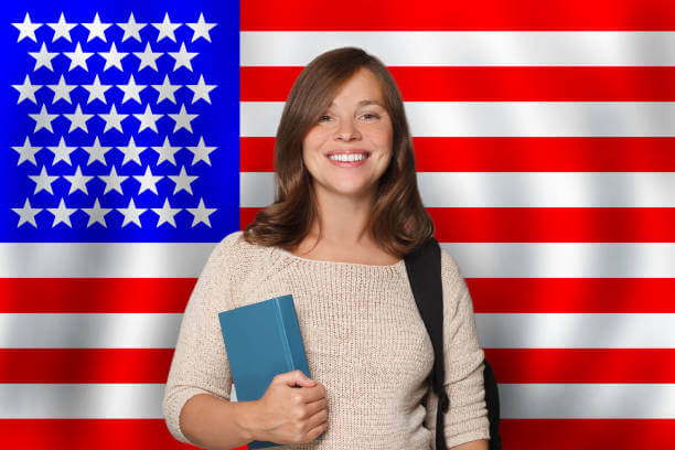 International student celebrating scholarship acceptance with U.S. landmarks in the background – Fulbright Foreign Student Program
