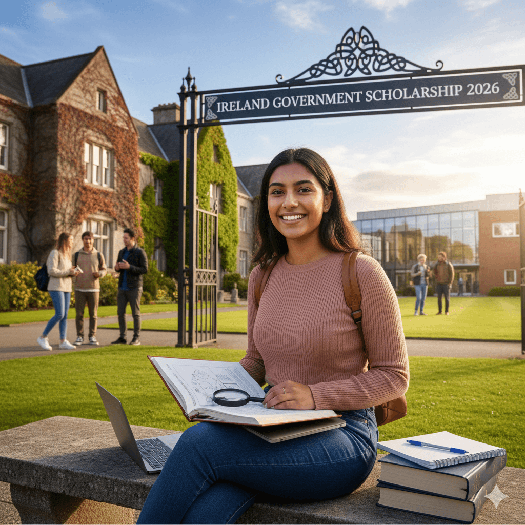 Ireland Government Scholarship 2026 – International student studying at an Irish university campus