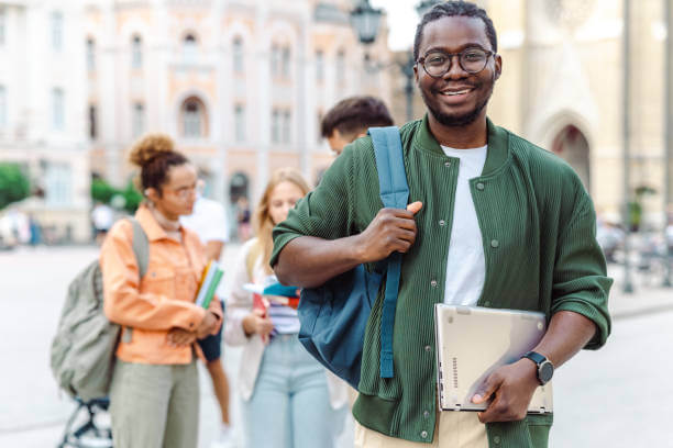 Nigerian student studying abroad on university campus
