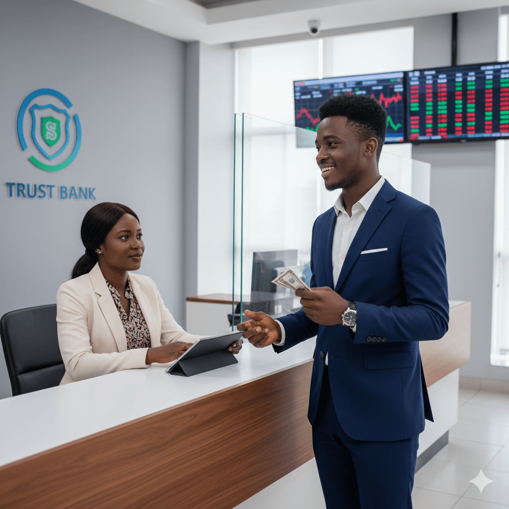 how to open a dollar account in Nigeria showing a customer setting up a domiciliary account at a bank